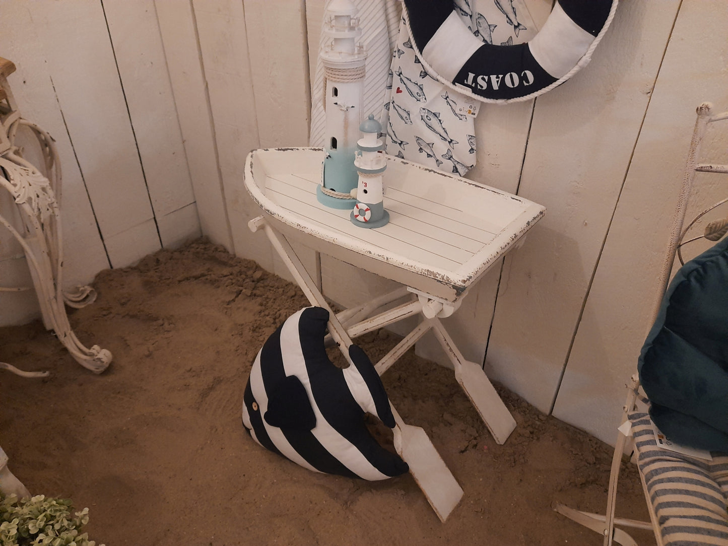 Klappbarer Beistelltisch Boot Weiß - Shabby Chic Landhaus