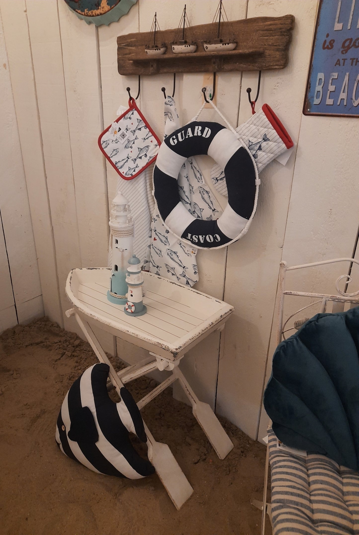 Klappbarer Beistelltisch Boot Weiß - Shabby Chic Landhaus