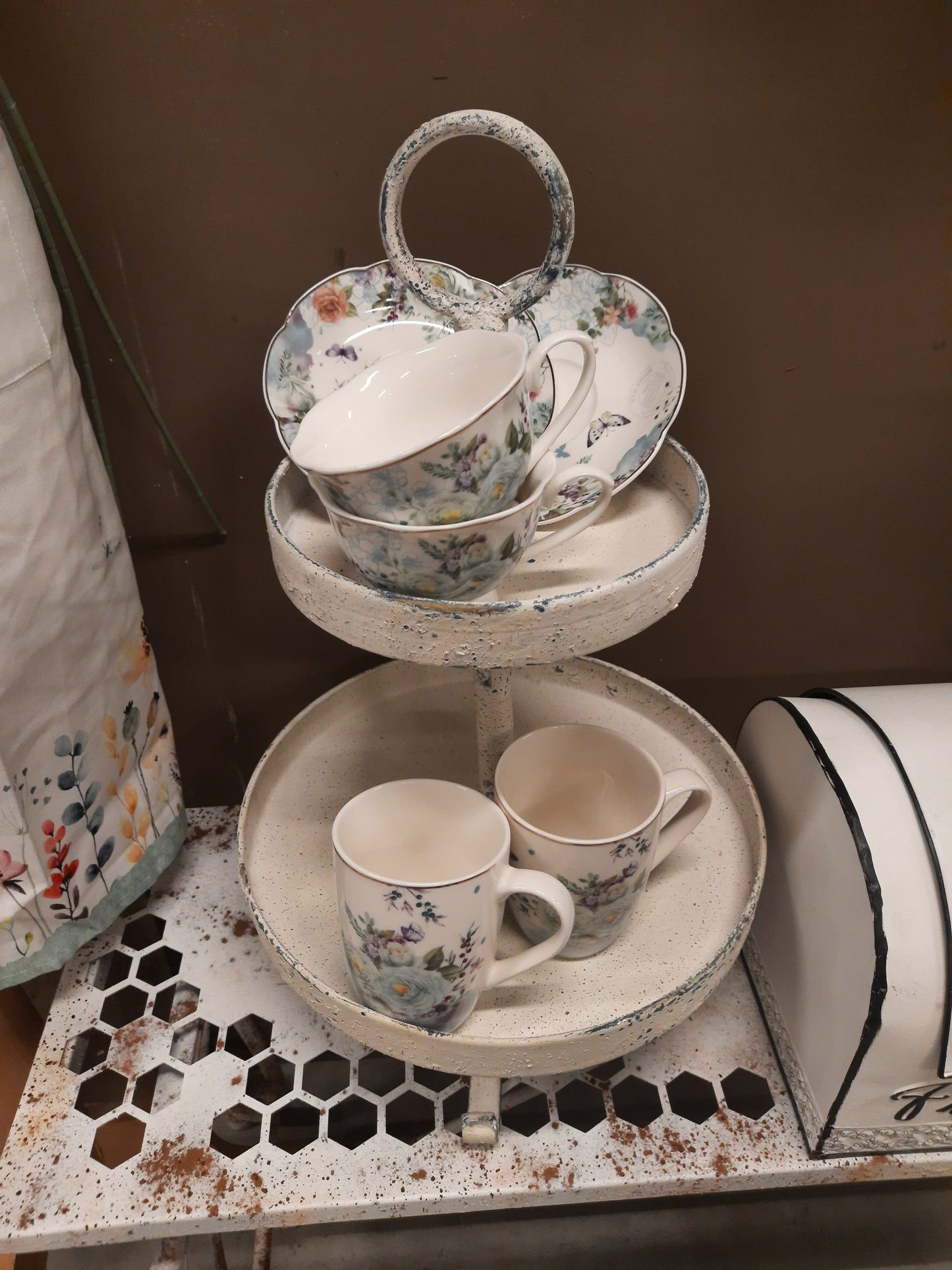 Porzellan Geschirr Blumen & Schmetterlinge Blau-Weiß - Landhausstil Mix & Match