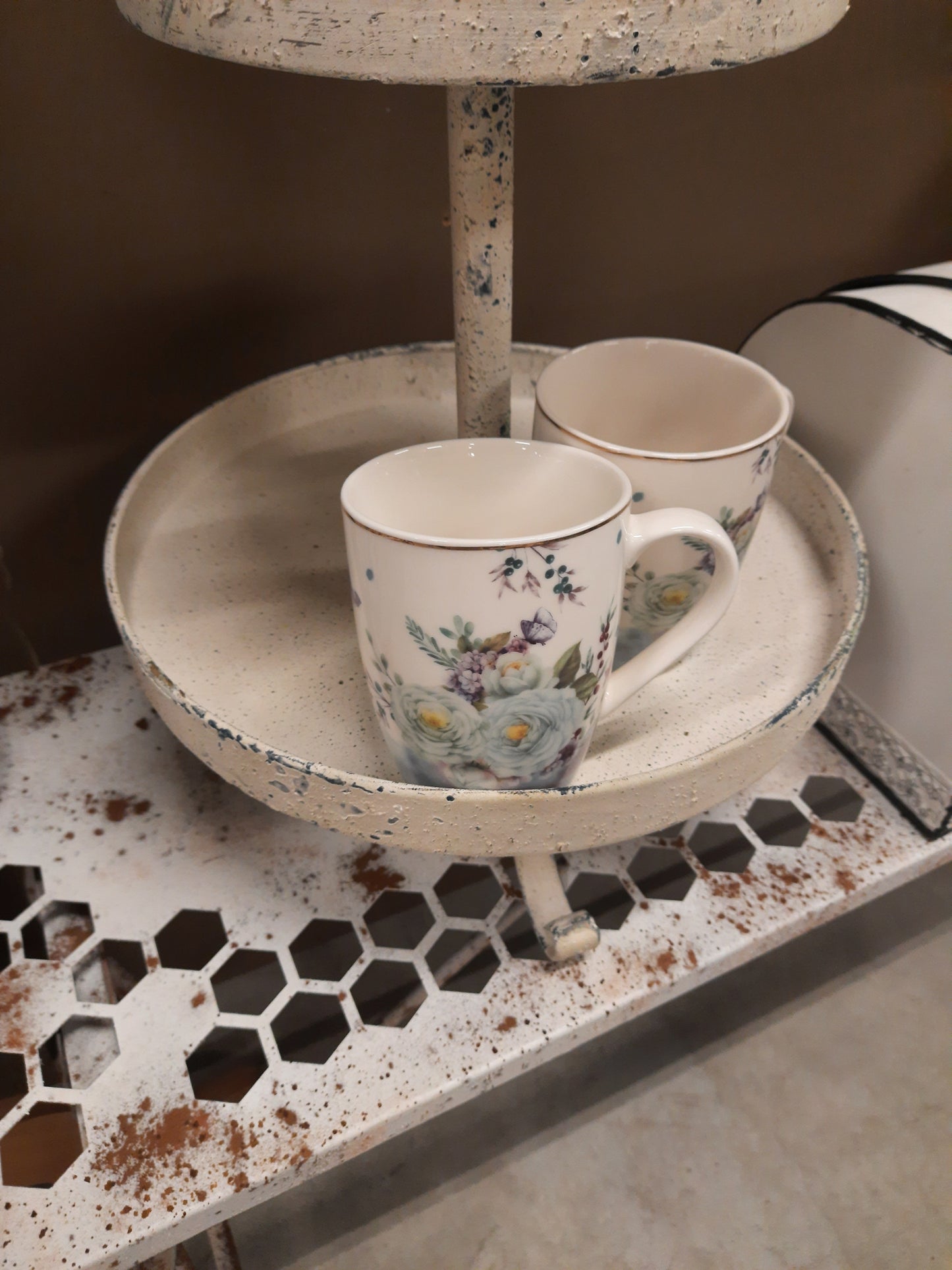 Porzellan Geschirr Blumen & Schmetterlinge Blau-Weiß - Landhausstil Mix & Match