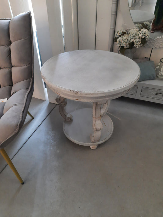 Beistelltisch Rund Grau Holz Shabby Chic mit Ablage
