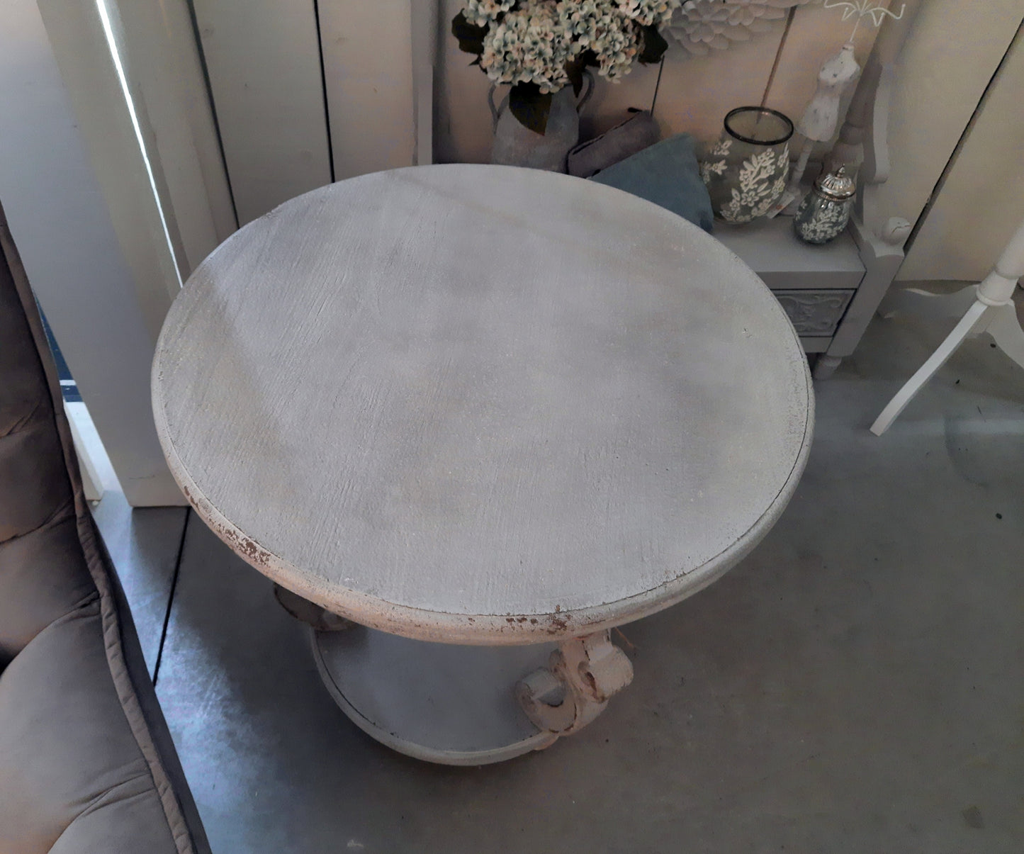 Beistelltisch Rund Grau Holz Shabby Chic mit Ablage