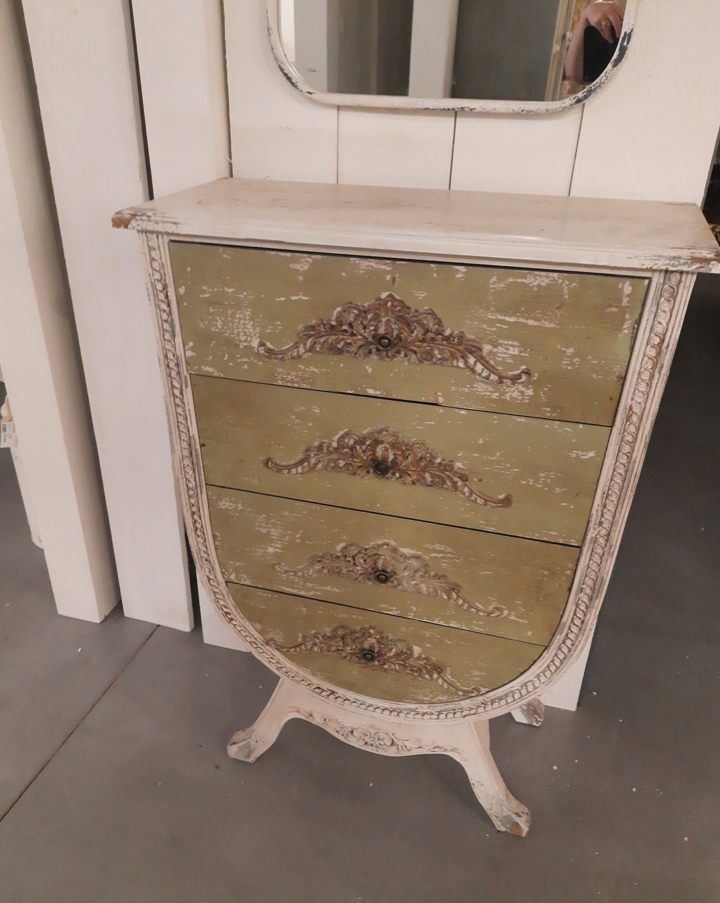 Schubladenschrank Weiß-Grün - Shabby Chic Kommode aus Holz