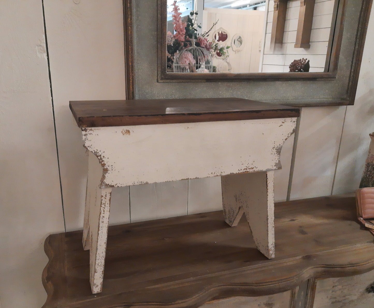 Blumenständer Holz Shabby Chic - Pflanzenbank Weiß Braun Landhausstil