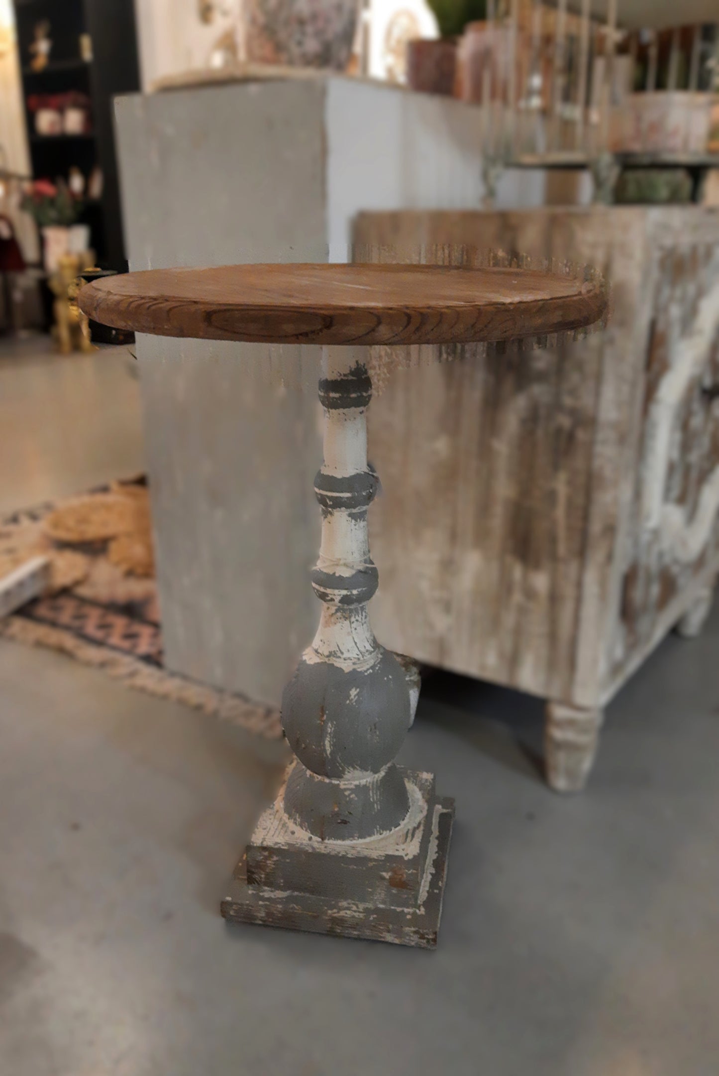 Beistelltisch Rund Shabby Chic Holz Ø 51 cm - Weiß-Grau/Braun