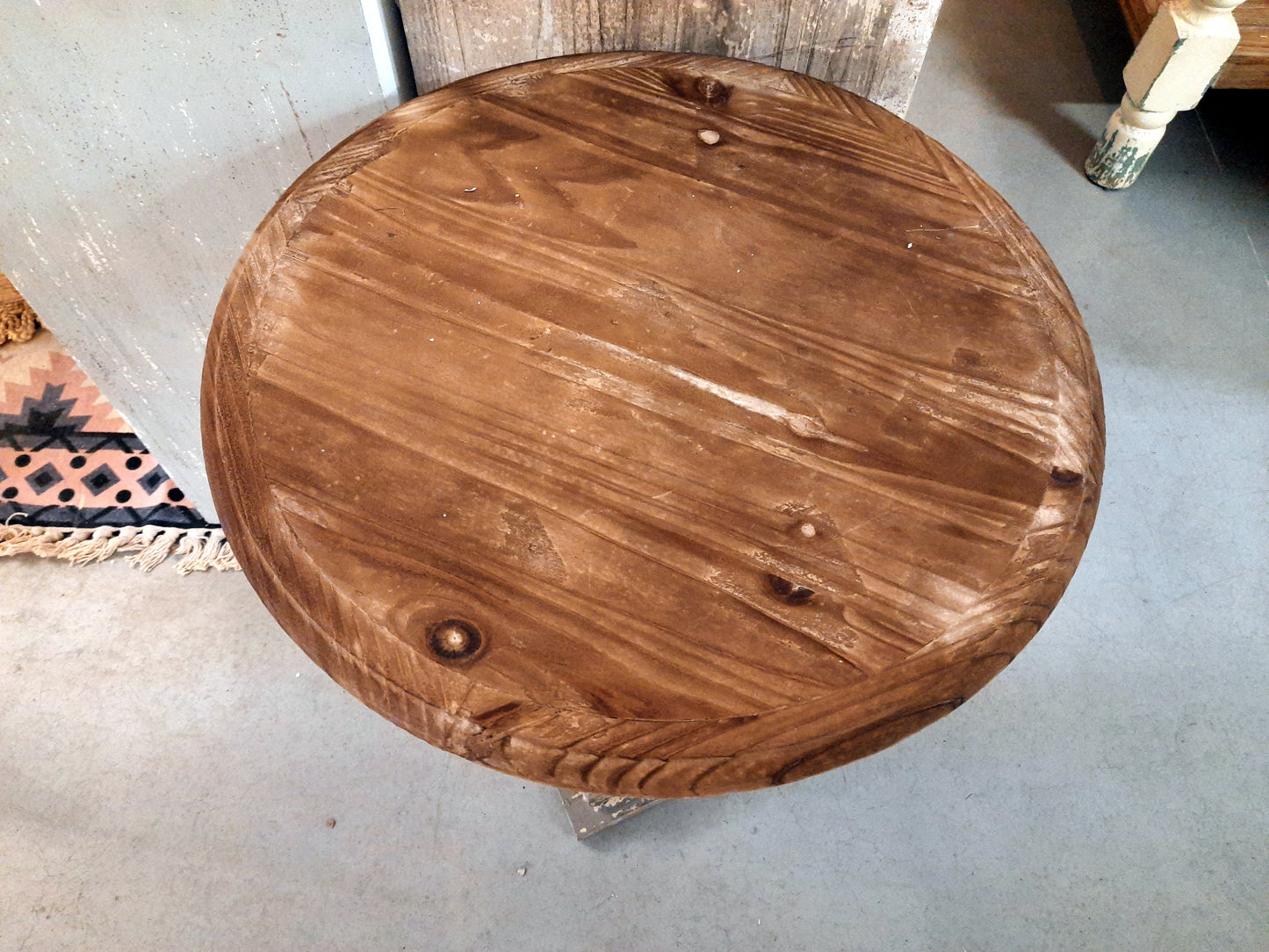 Beistelltisch Rund Shabby Chic Holz Ø 51 cm - Weiß-Grau/Braun