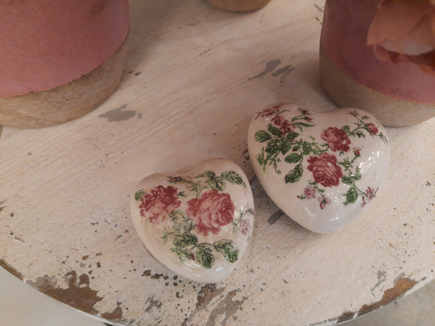 Keramik Herz Vintage Rosen Rosa - Clayre & Eef Deko Landhaus