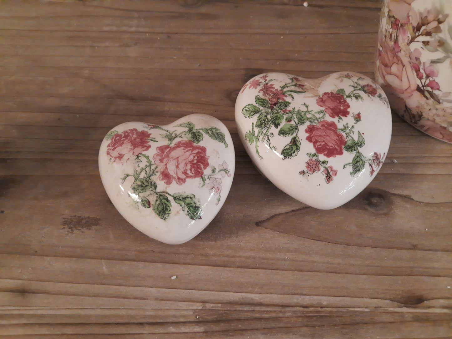 Keramik Herz Vintage Rosen Rosa - Clayre & Eef Deko Landhaus