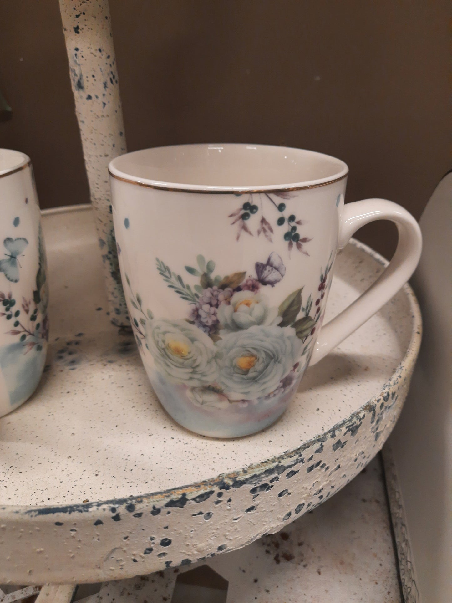 Porzellan Geschirr Blumen & Schmetterlinge Blau-Weiß - Landhausstil Mix & Match