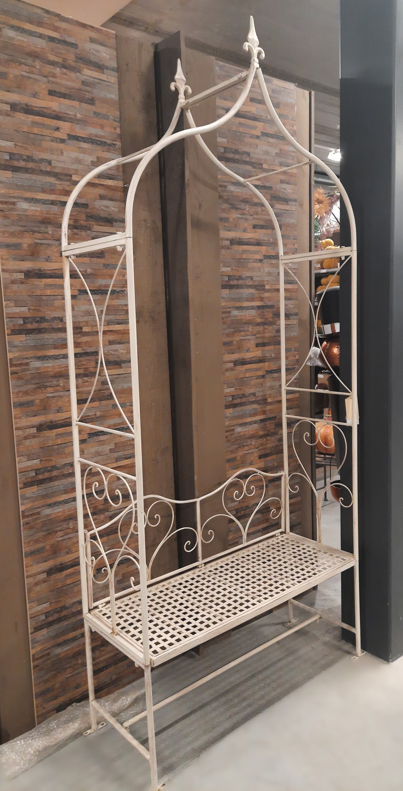 Rosenbogen mit Bank Eisen Beige - Romantische Gartenbank im Shabby Chic Landhausstil