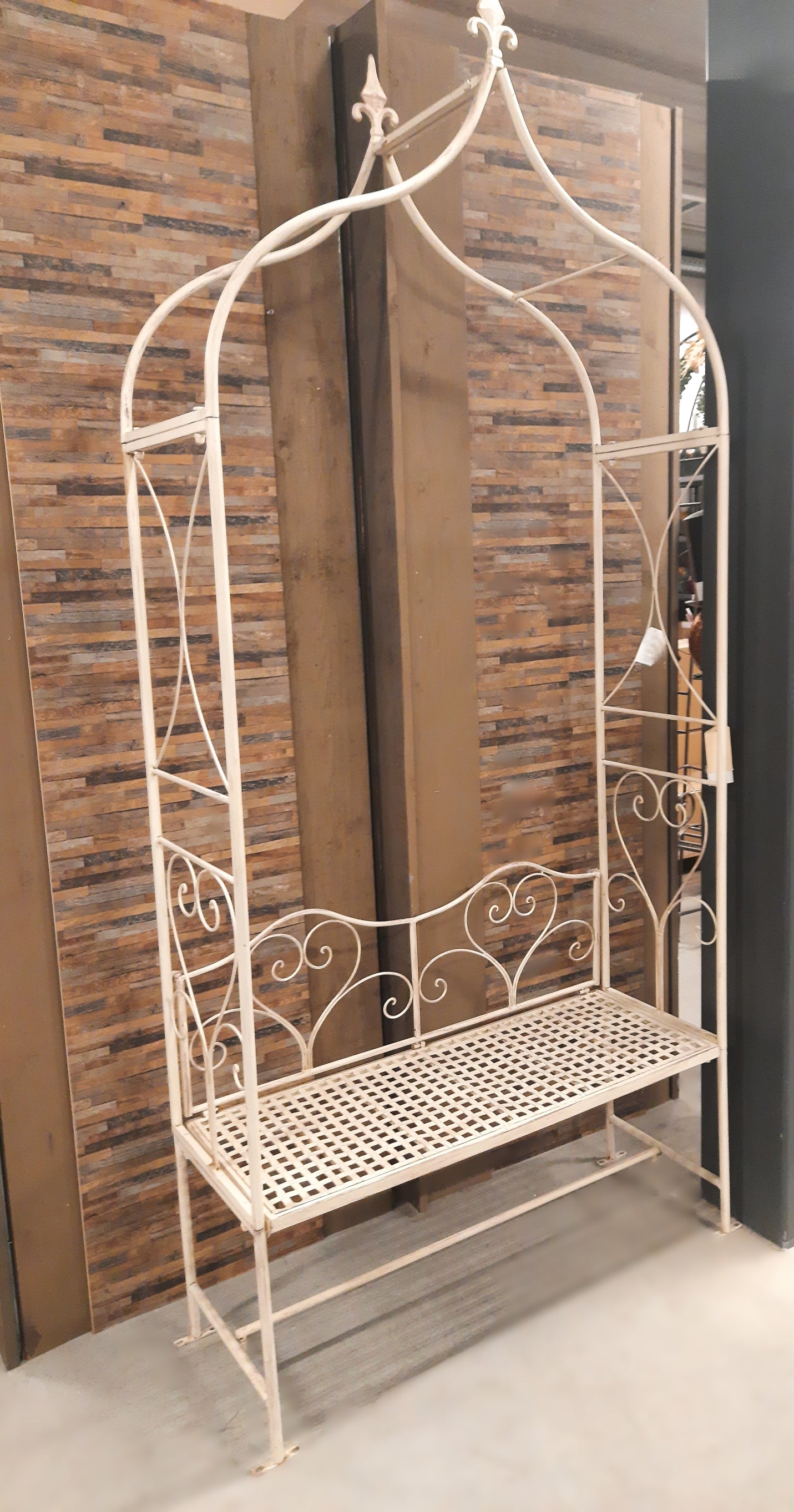 Rosenbogen mit Bank Eisen Beige - Romantische Gartenbank im Shabby Chic Landhausstil