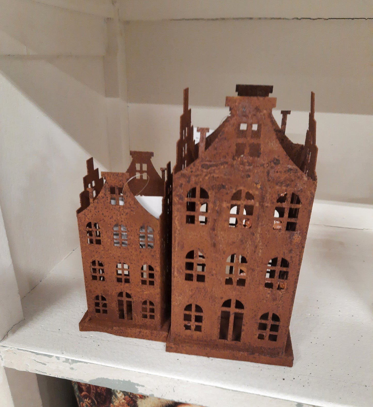 Edelrost-Häuschen 2er Set - Vintage Gartendekoration im Shabby Chic Stil