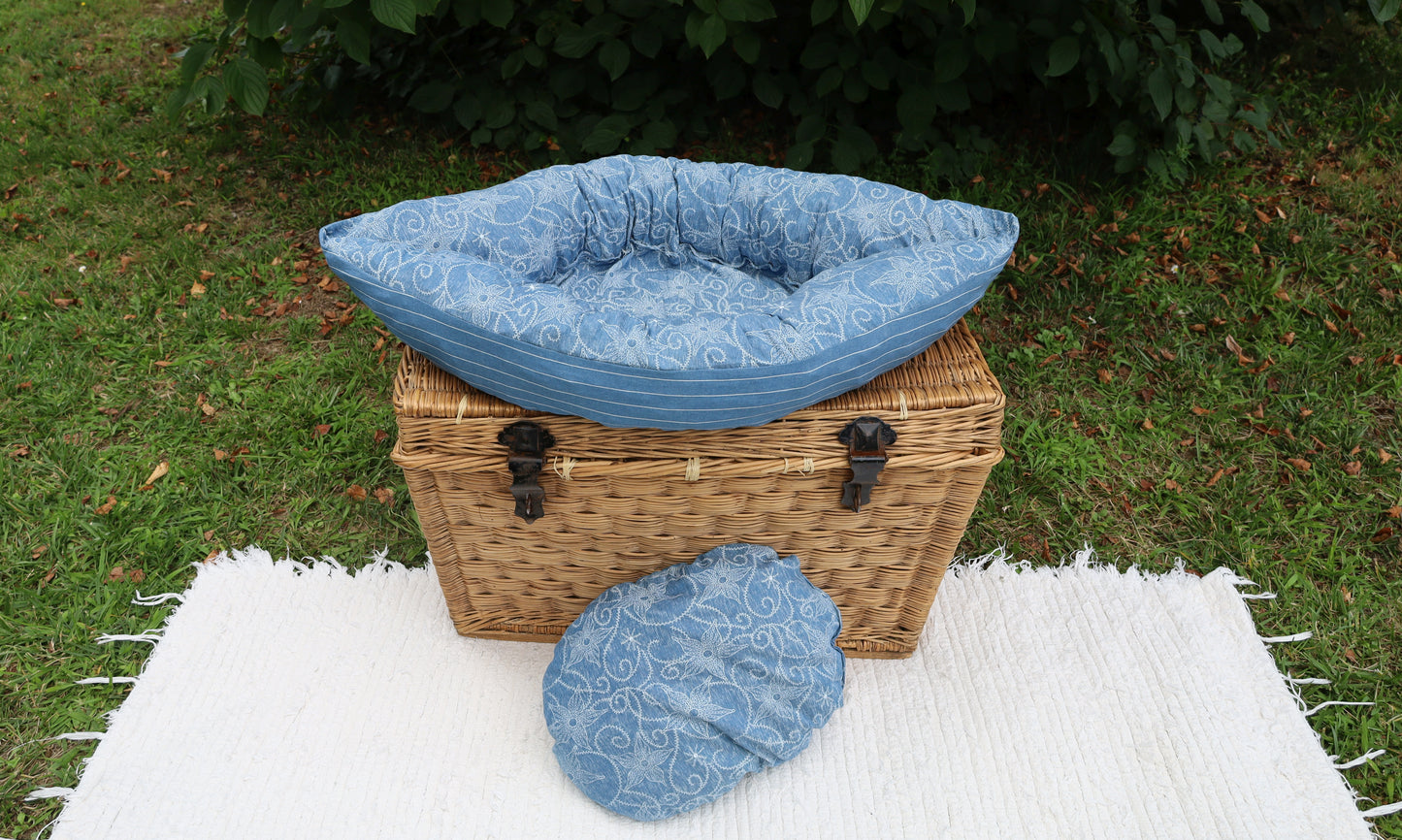 Hundebett Boot Ahoi! 80cm - Maritimes Hundekissen Baumwolle Blau-Weiß