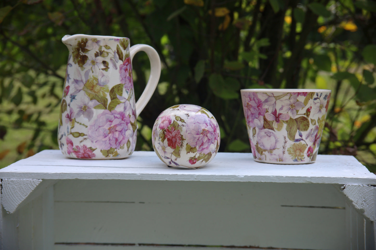 Übertopf Pfingstrose Keramik Lila-Grün - Landhausstil Blumentopf