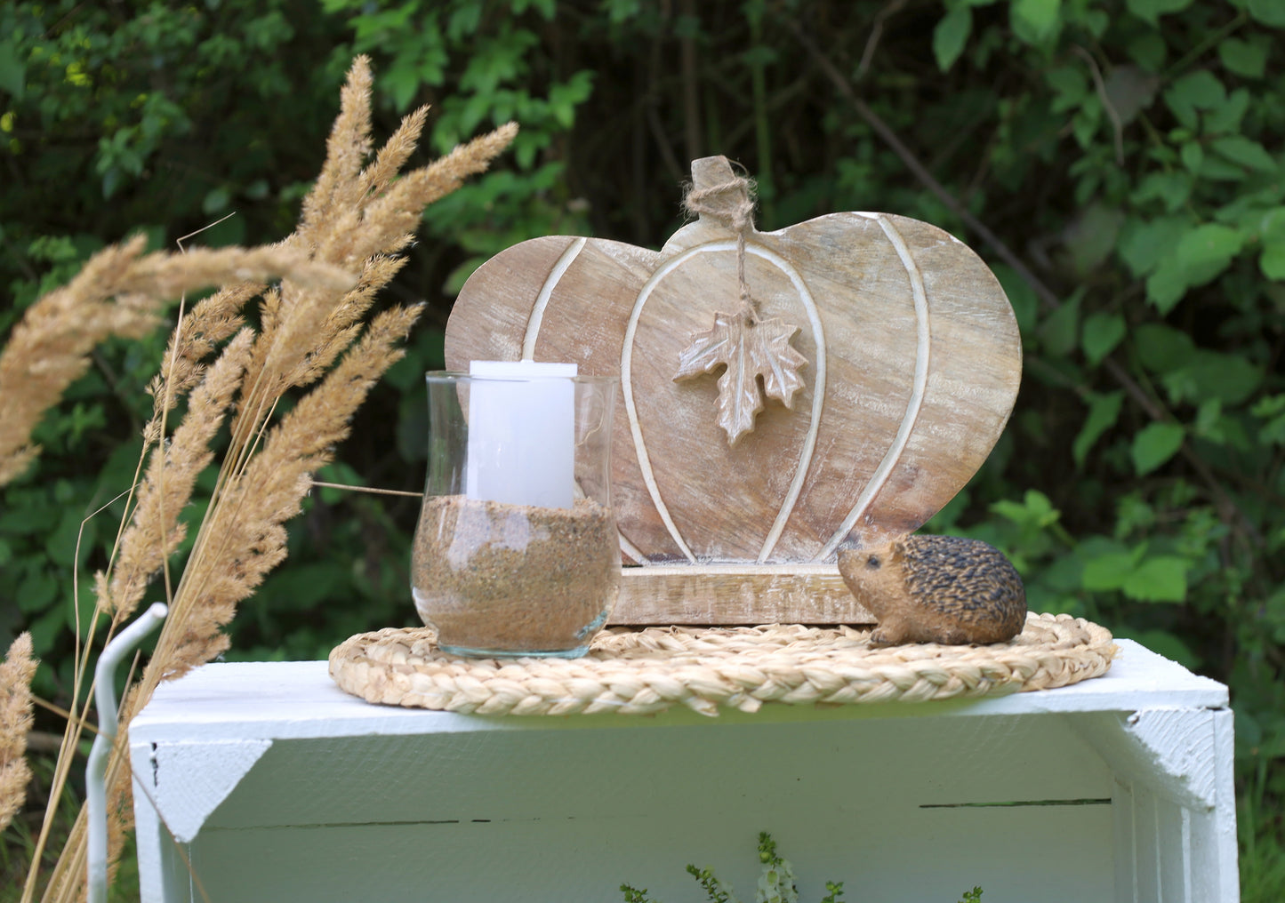 Kürbis Deko Holz Herbst - Ahornblatt Figur Herbstdekoration Halloween stehend