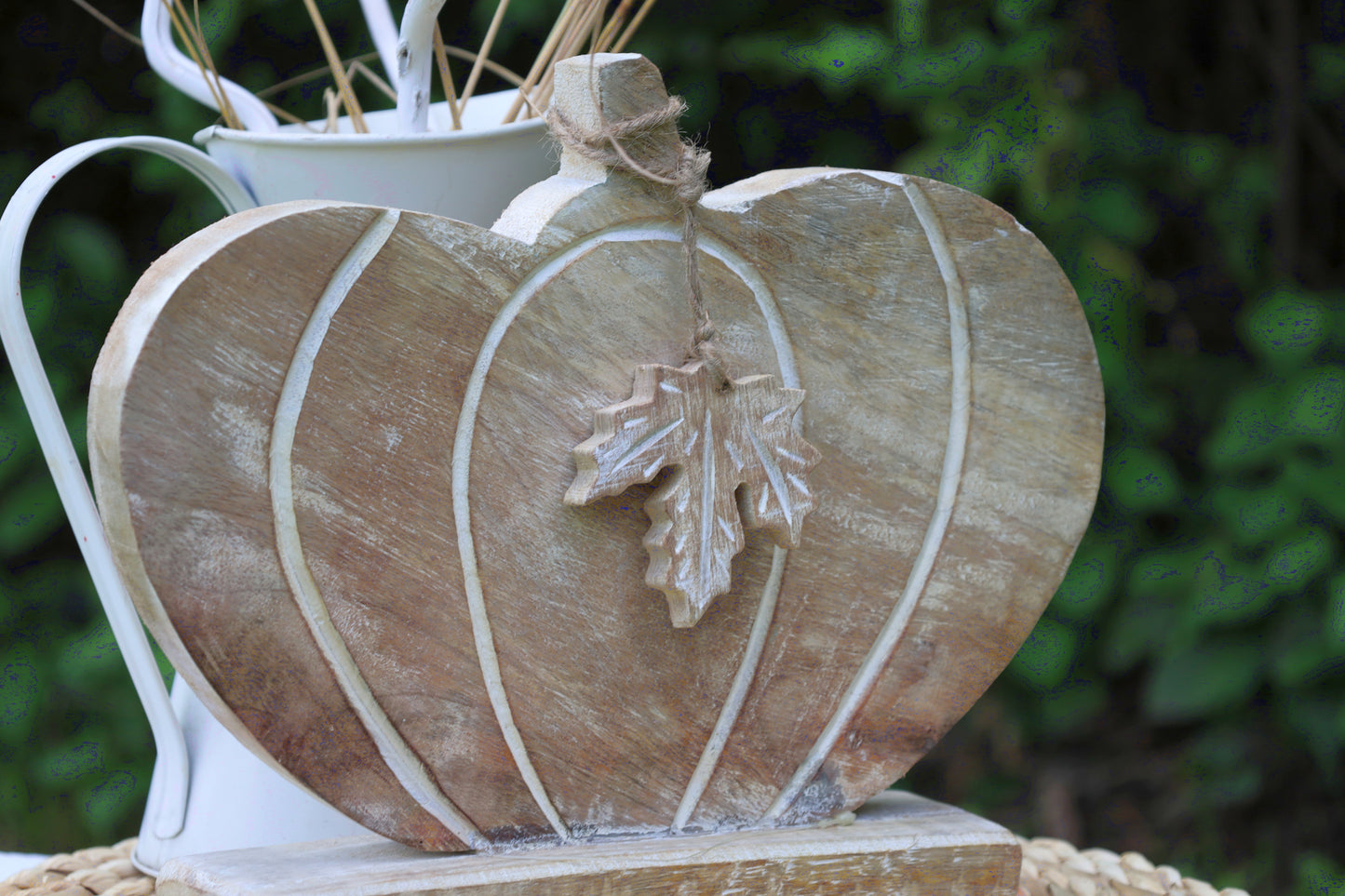 Kürbis Deko Holz Herbst - Ahornblatt Figur Herbstdekoration Halloween stehend