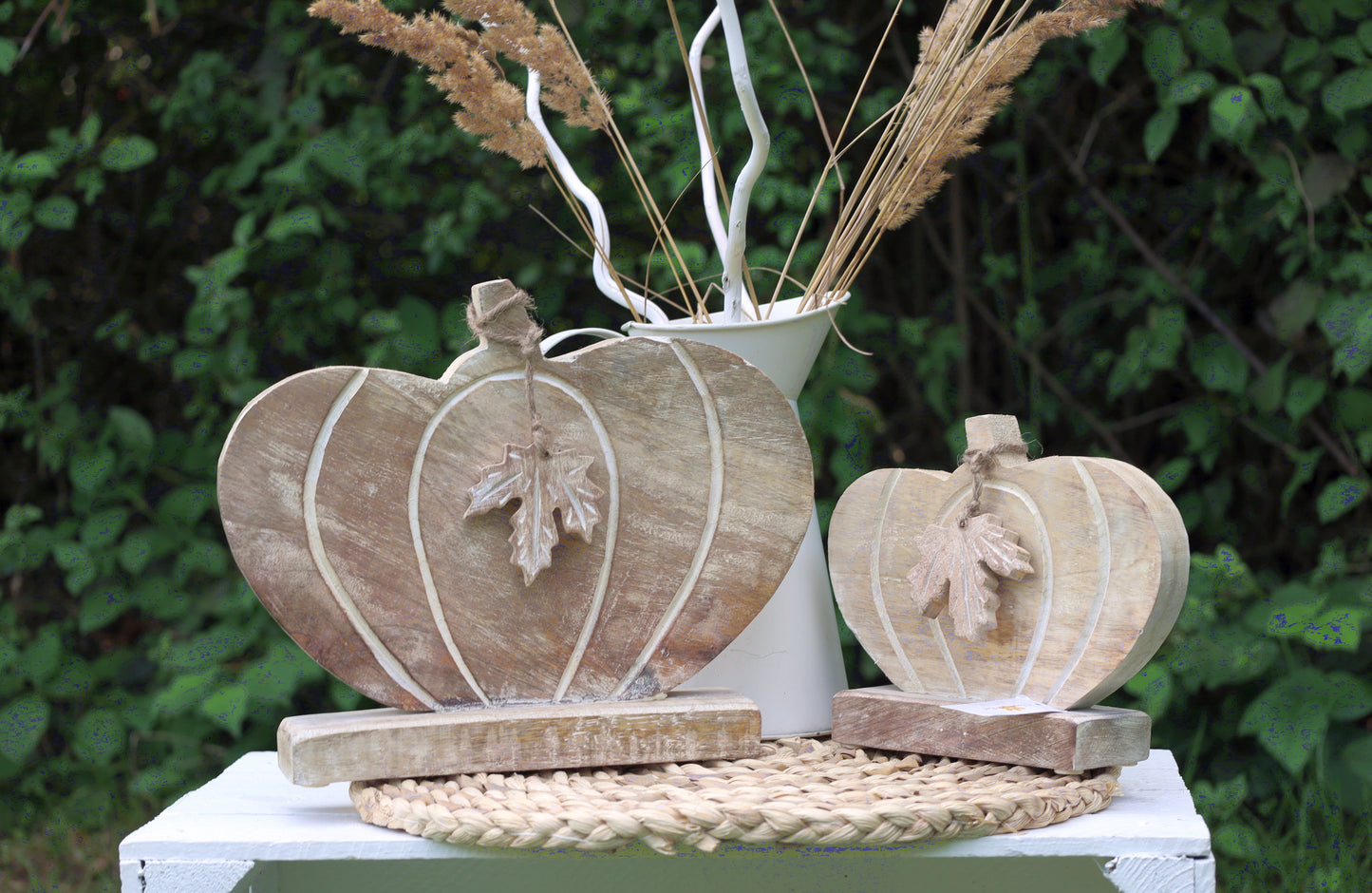 Kürbis Deko Holz Herbst - Ahornblatt Figur Herbstdekoration Halloween stehend