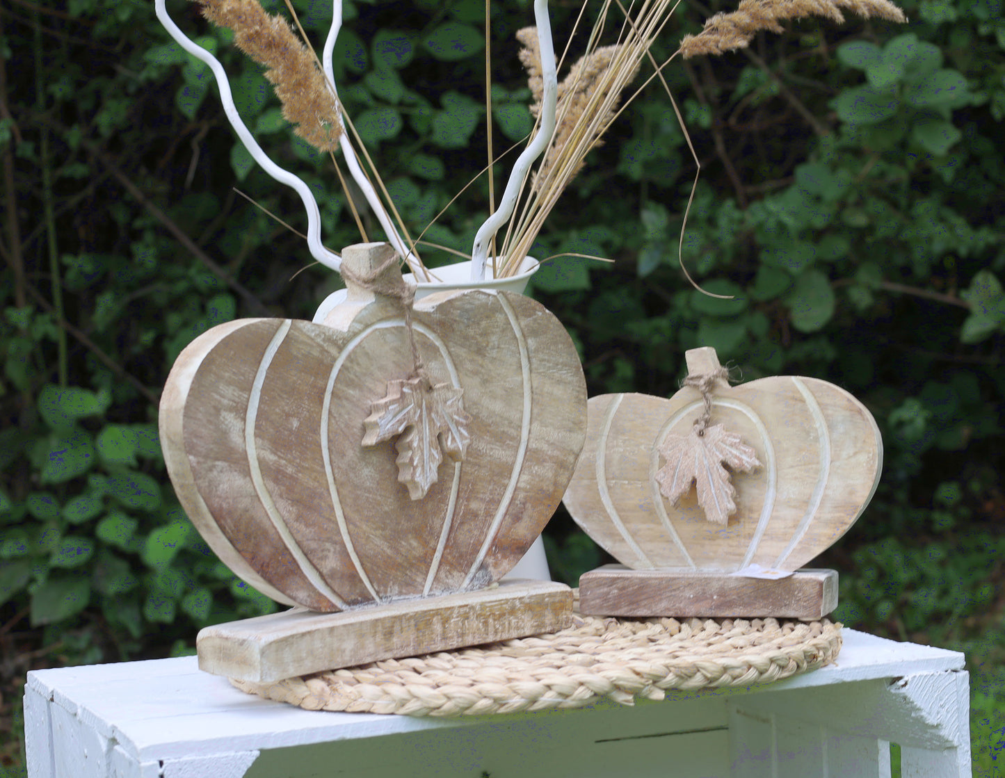 Kürbis Deko Holz Herbst - Ahornblatt Figur Herbstdekoration Halloween stehend