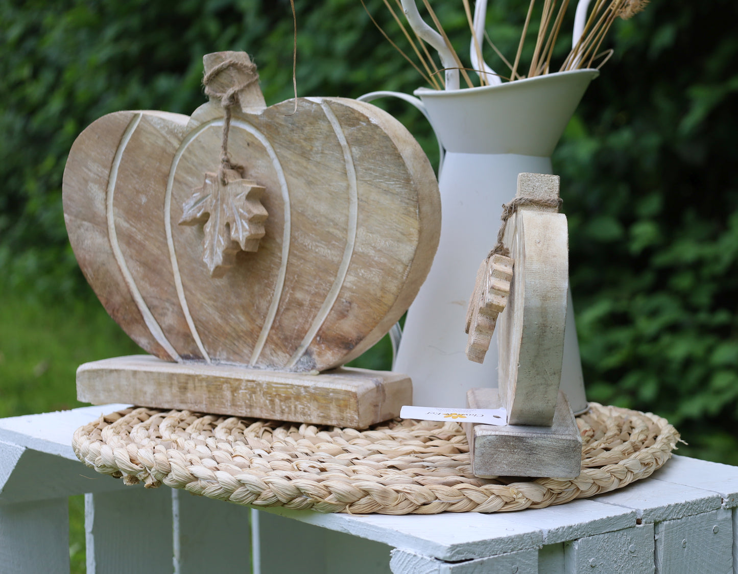 Kürbis Deko Holz Herbst - Ahornblatt Figur Herbstdekoration Halloween stehend