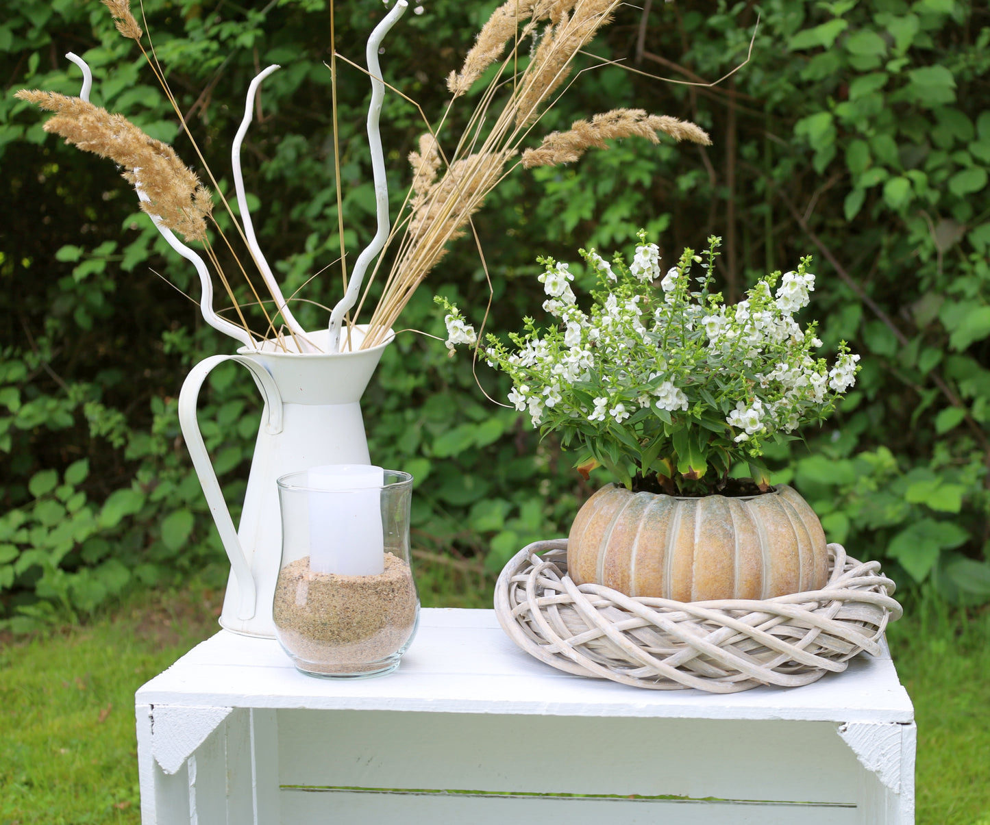 Rattankranz Natur Grau-Weiß - Adventskranz Rohling aus Holz Ø 20-50 cm