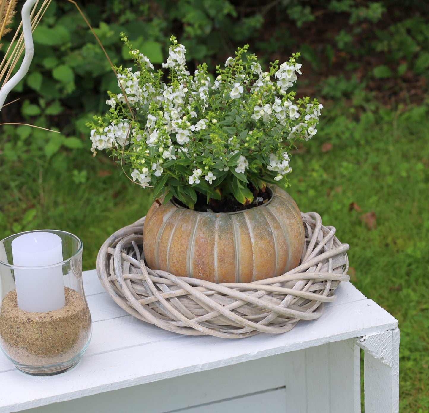 Rattankranz Natur Grau-Weiß - Adventskranz Rohling aus Holz Ø 20-50 cm