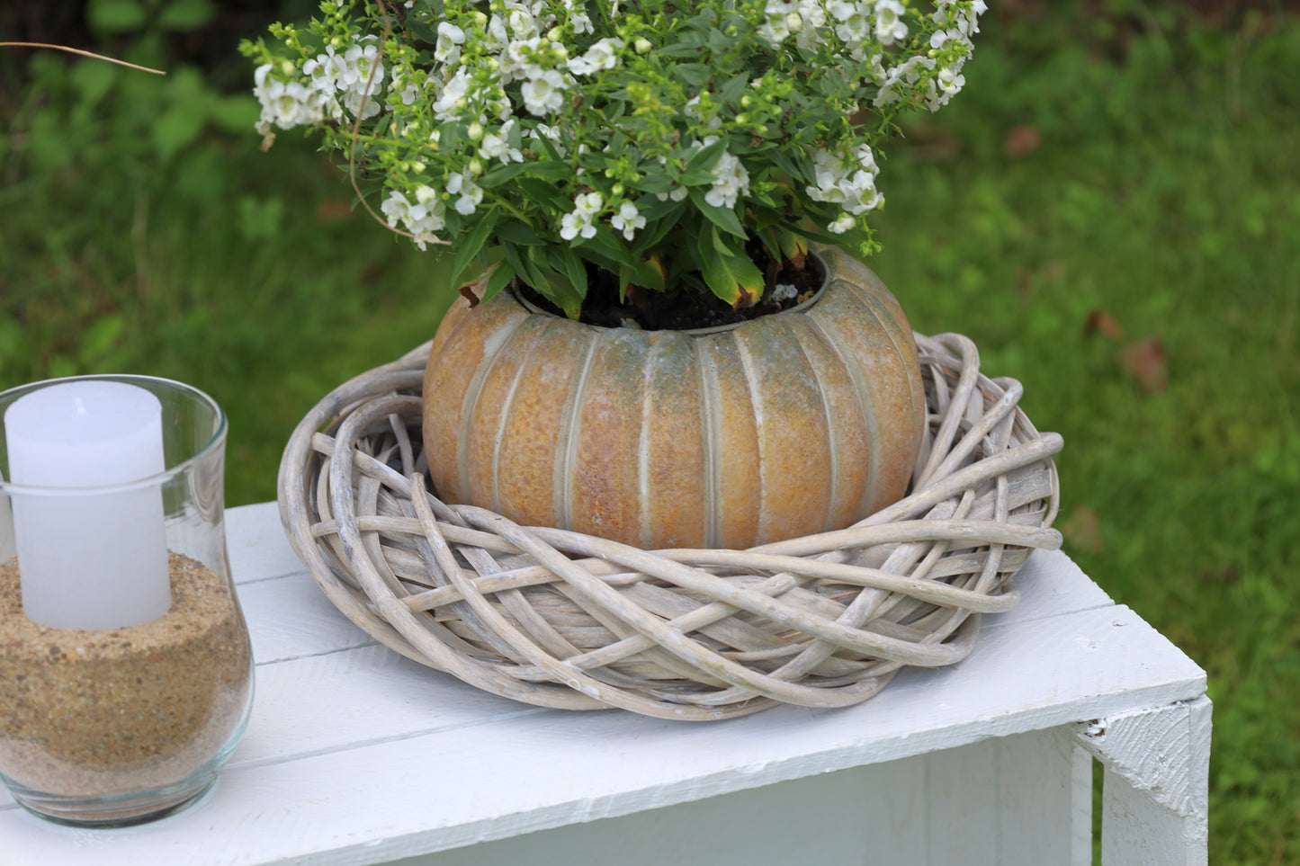 Rattankranz Natur Grau-Weiß - Adventskranz Rohling aus Holz Ø 20-50 cm