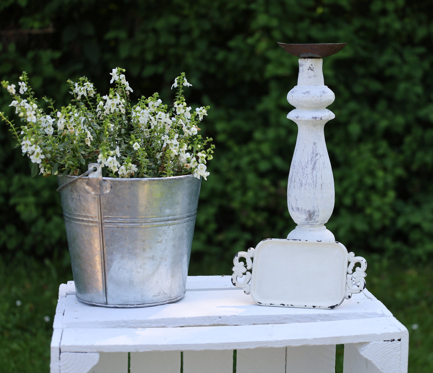 Mini Tablett Shabby Chic Weiß 16x8 cm - Schmuckablage Eisen Vintage Deko