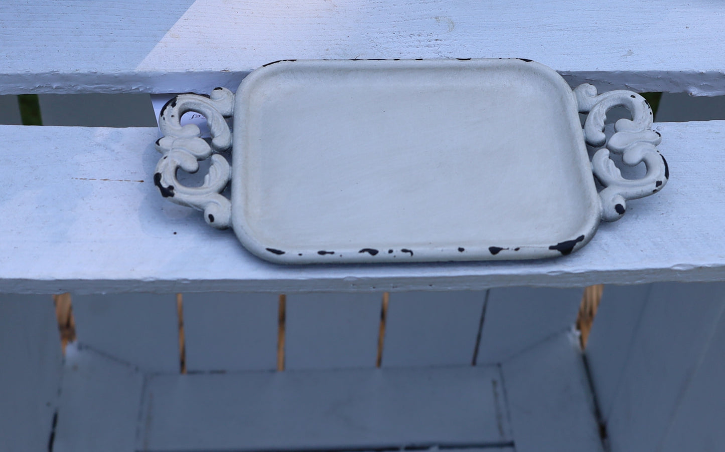 Mini Tablett Shabby Chic Weiß 16x8 cm - Schmuckablage Eisen Vintage Deko