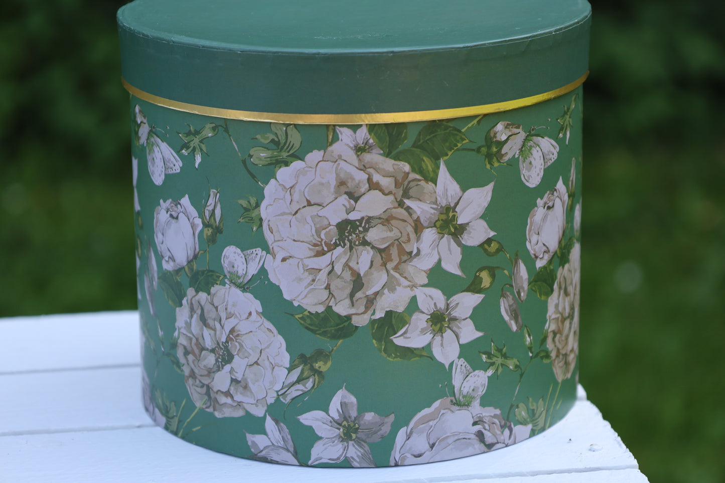 Runde Aufbewahrungsschachteln mit Blumenmuster Grün - 3er Set Pappschachteln