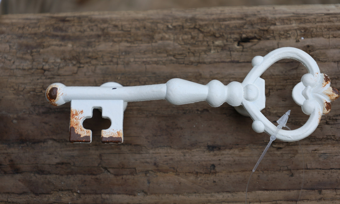 Vintage Möbelknauf Schlüssel - Shabby Chic Schubladengriff Weiß