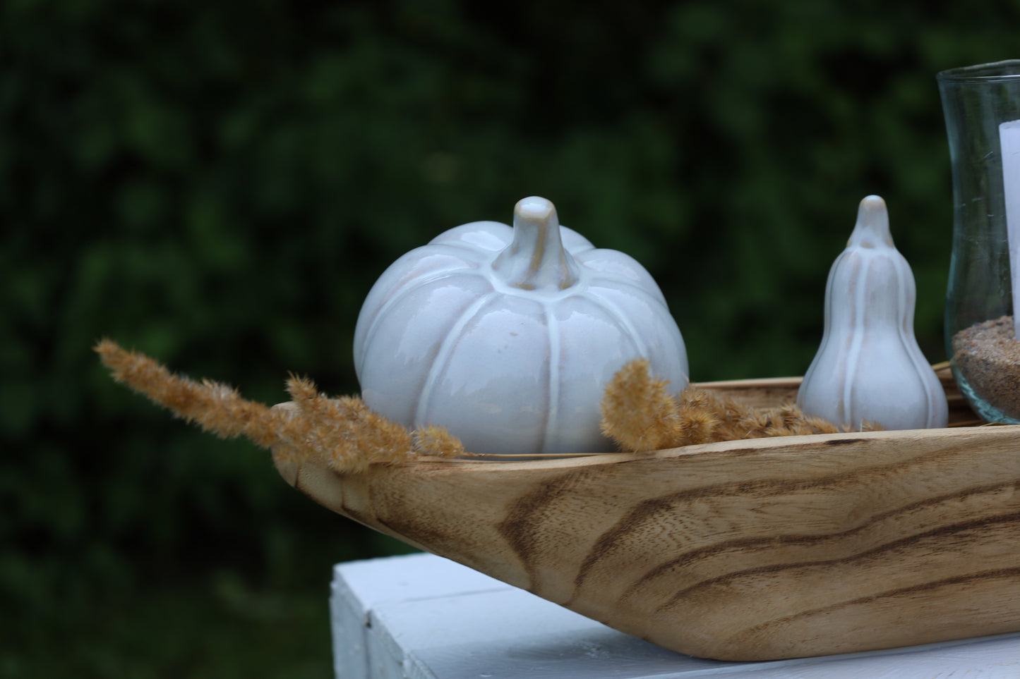 Kürbis Deko Porzellan Grau-Weiß - Herbstdekoration im Landhausstil