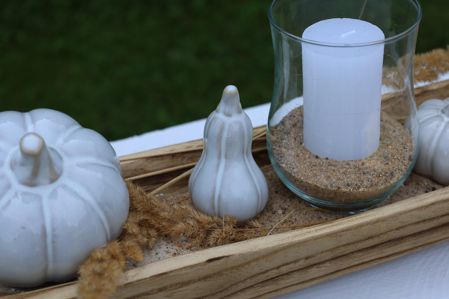 Kürbis Deko Porzellan Grau-Weiß - Herbstdekoration im Landhausstil