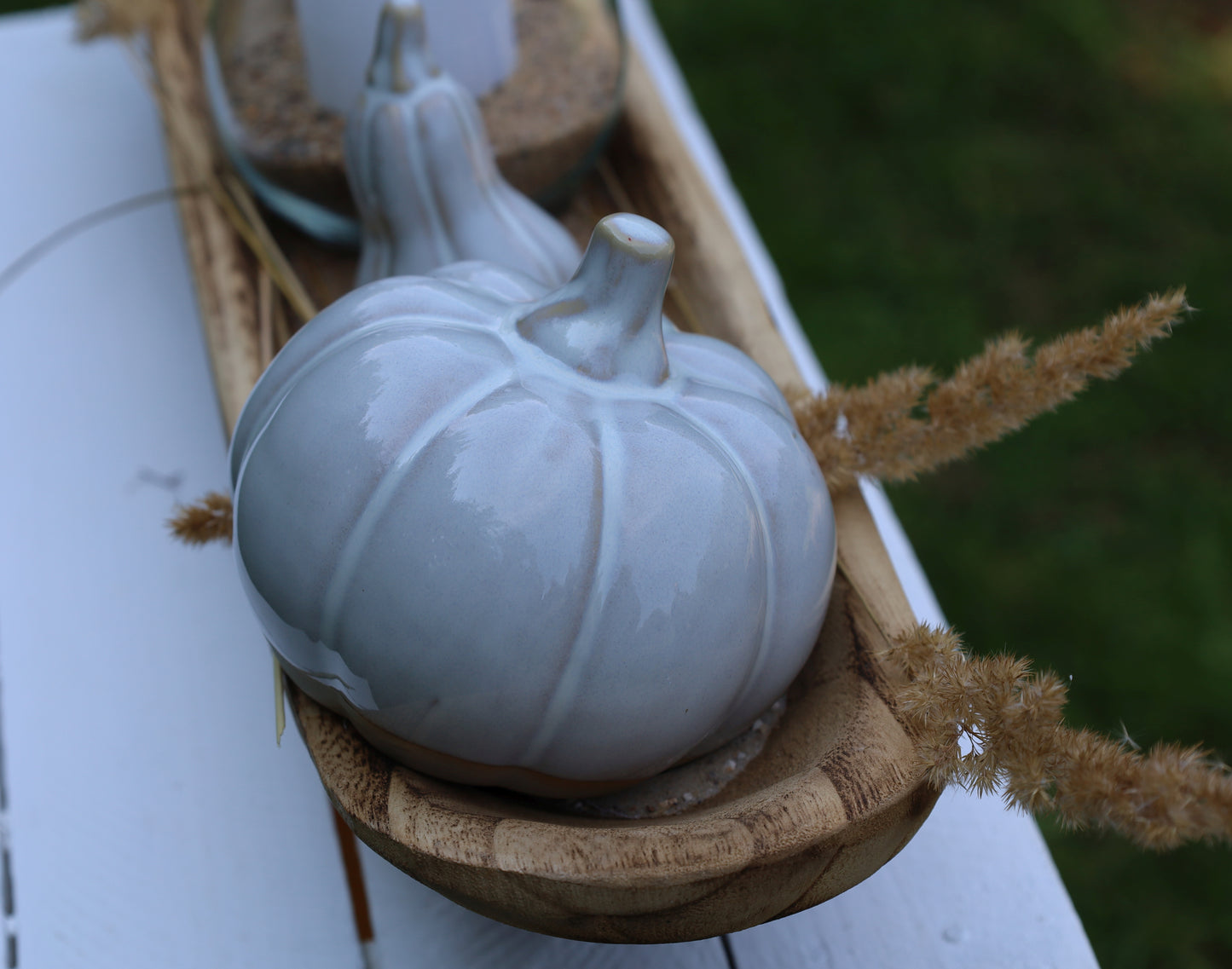 Kürbis Deko Porzellan Grau-Weiß - Herbstdekoration im Landhausstil