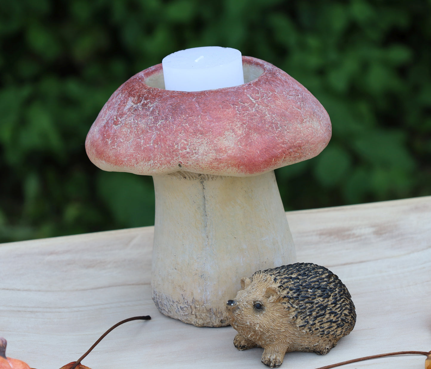 Herbstlicher Pilz Blumentopf & Kerzenhalter - Steinguss Deko Ø 15cm