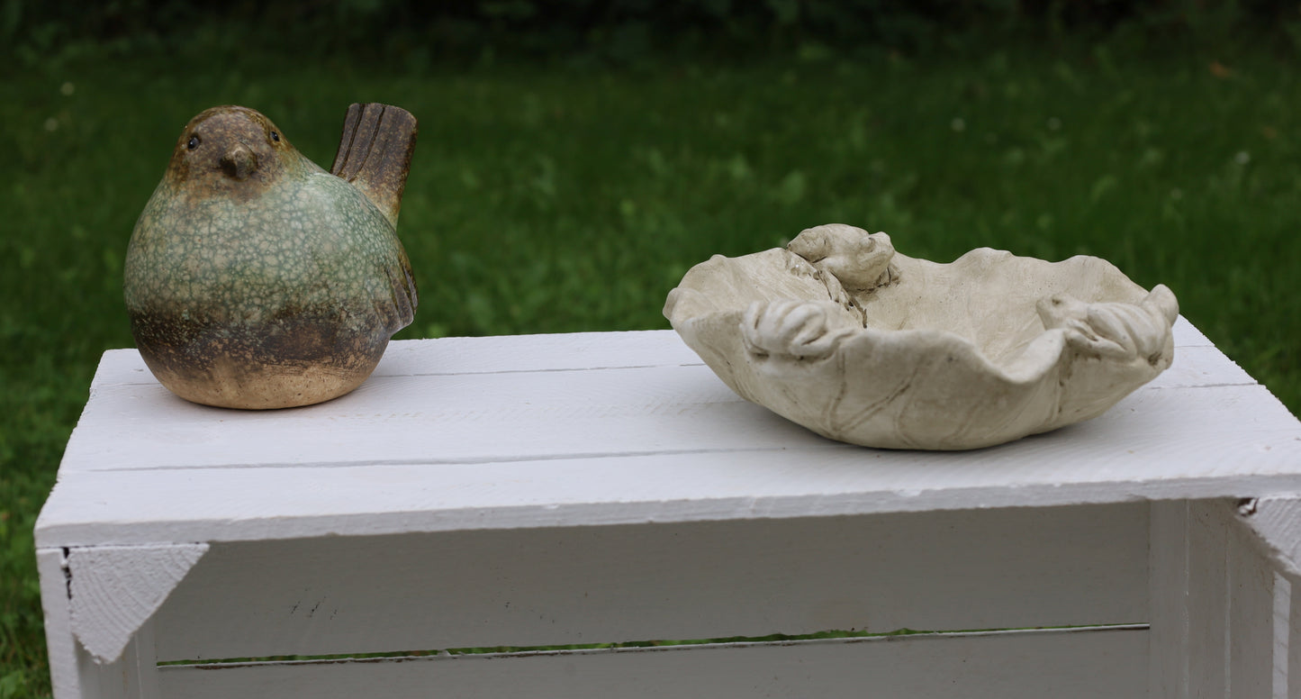 Vögelchen aus Keramik in Grün-Braun