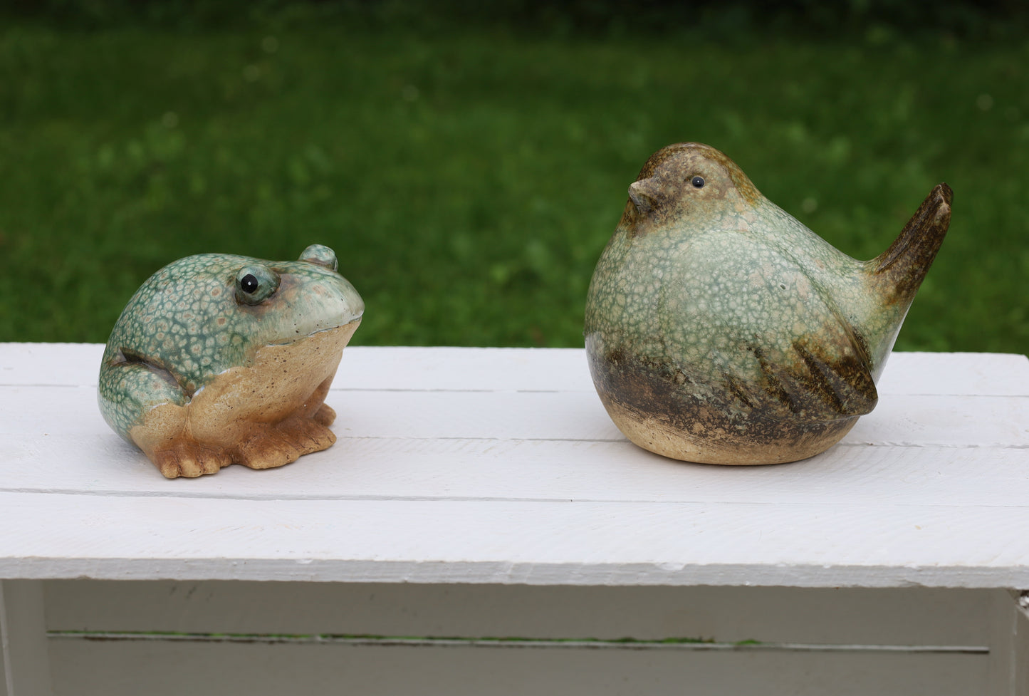 Keramik Frosch Grün-Braun - Deko Figur Landhausstil für Garten & Haus