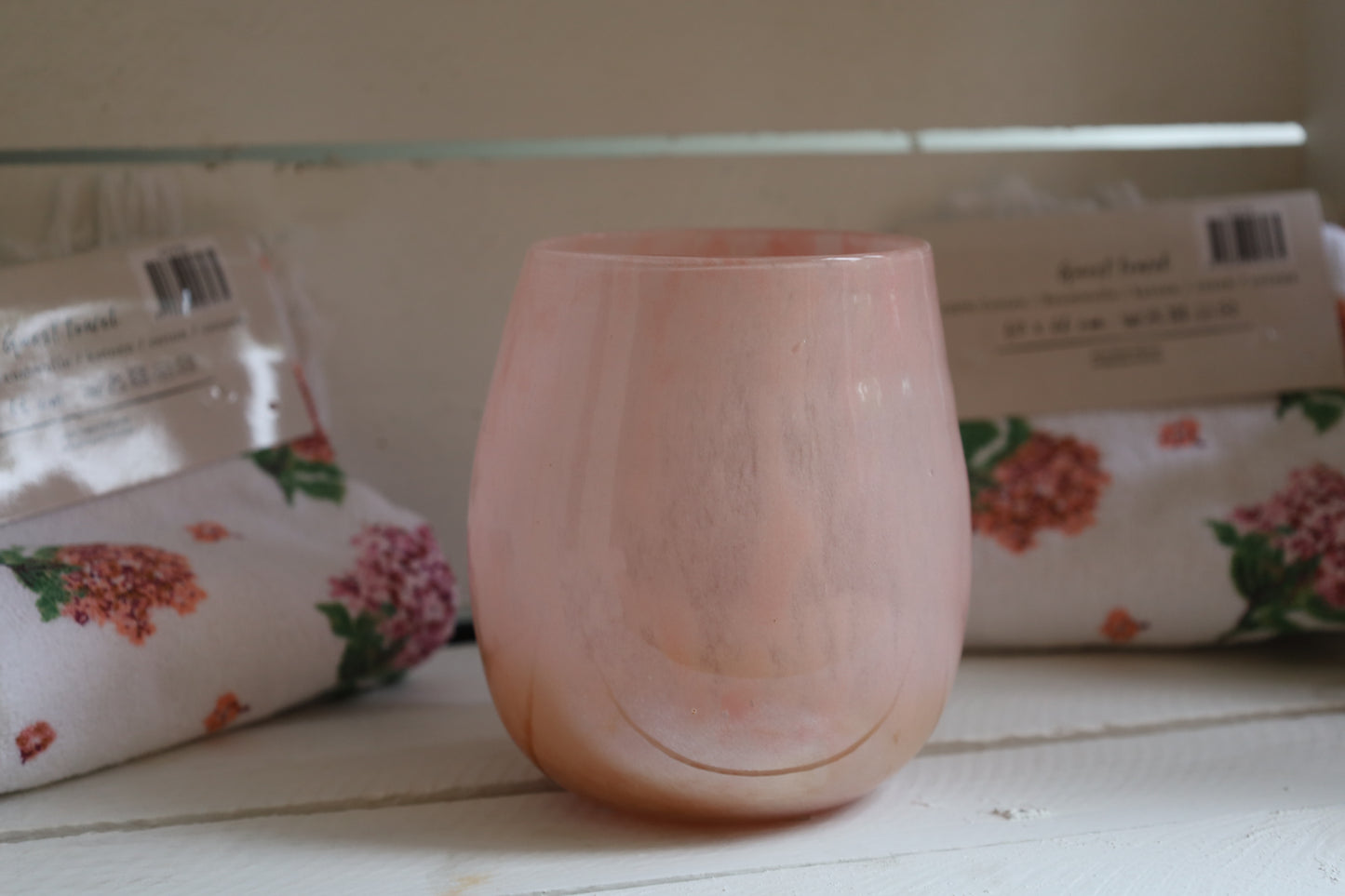 Romantisches Windlicht Rosa - Glas Teelichthalter im Landhausstil