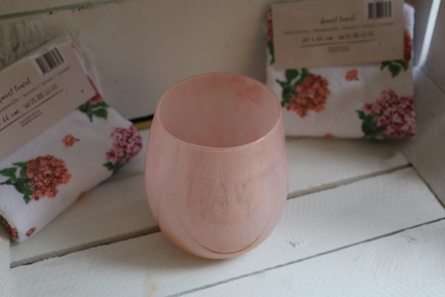 Romantisches Windlicht Rosa - Glas Teelichthalter im Landhausstil