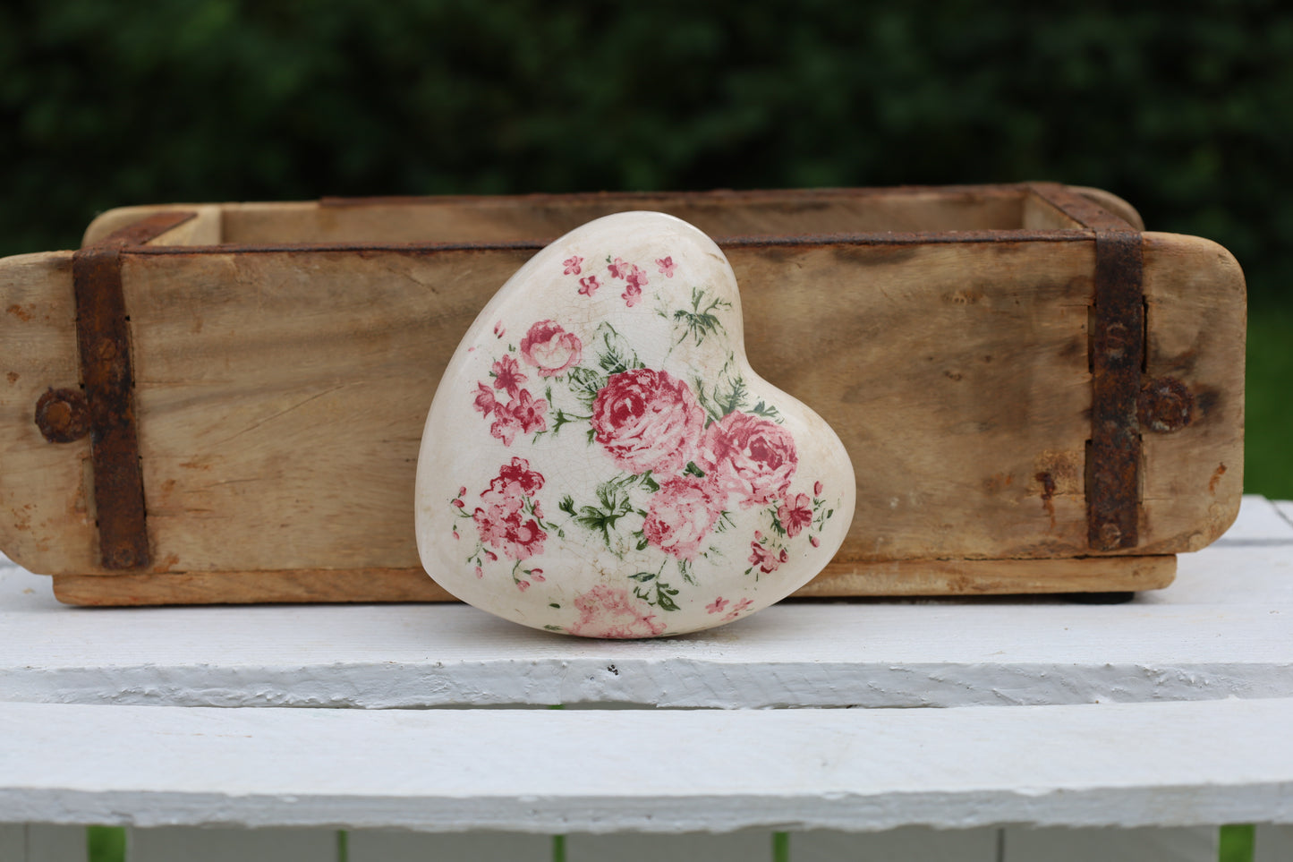 Keramik Herz Vintage Rosen Rosa - Clayre & Eef Deko Landhaus