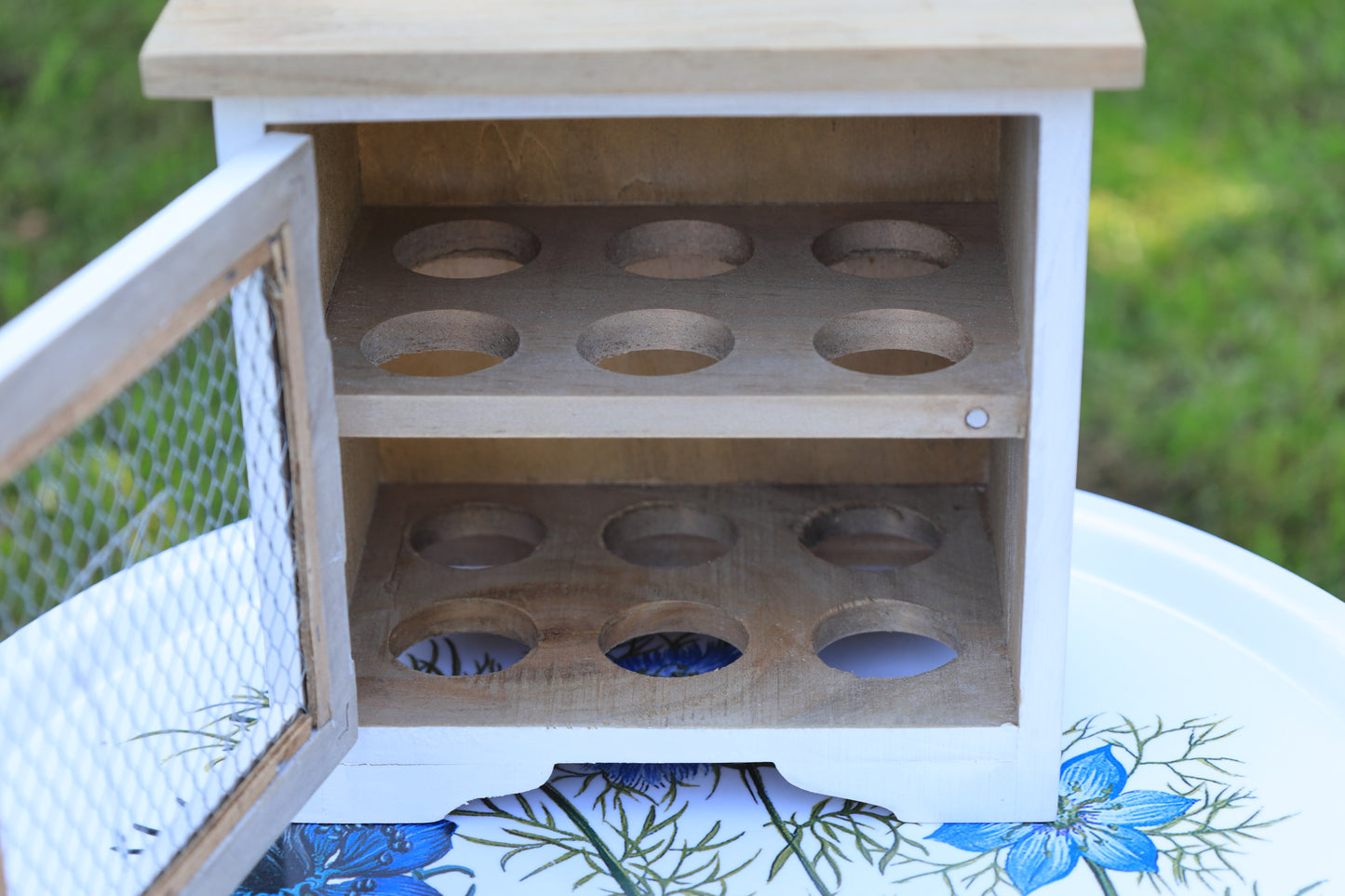 Eierschrank Weiß Holz Landhausstil – Eierhalter für 12 Eier Vintage Shabby Chic