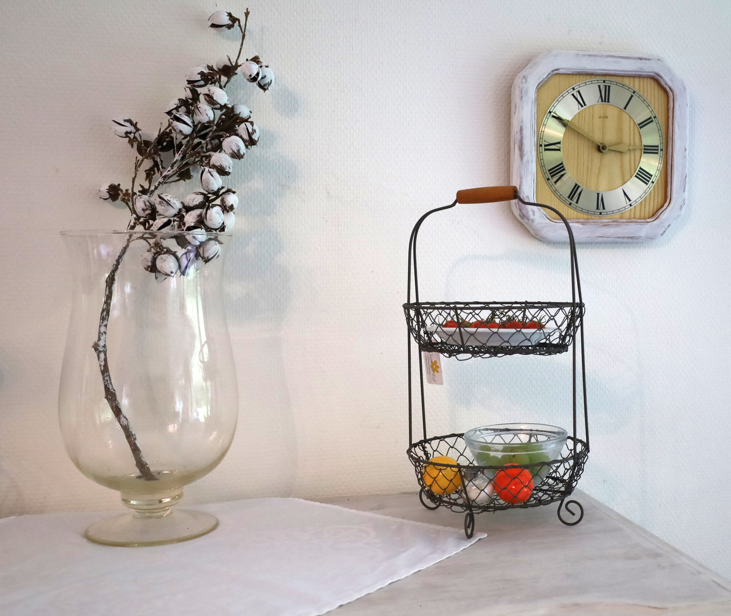 Obstkorb Etagere 2-stöckig Schwarz - Drahtkorb für Obst & Gemüse Landhaus