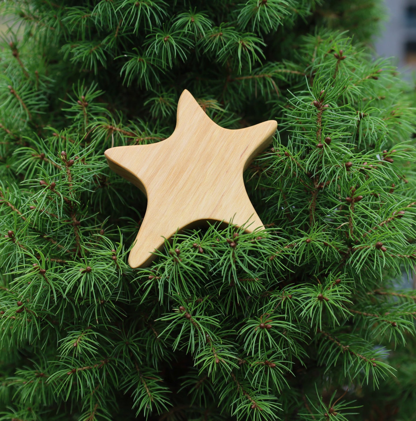 Asymmetrischer Holzstern aus Erle - Weihnachtsdeko Tannenbaumanhänger