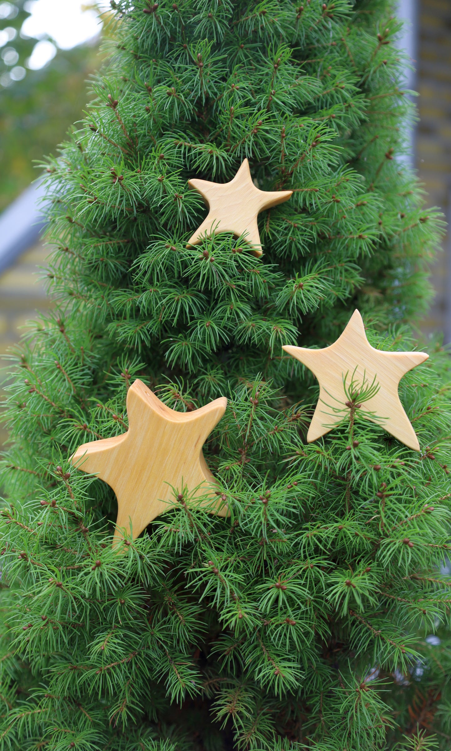 Asymmetrischer Holzstern aus Erle - Weihnachtsdeko Tannenbaumanhänger