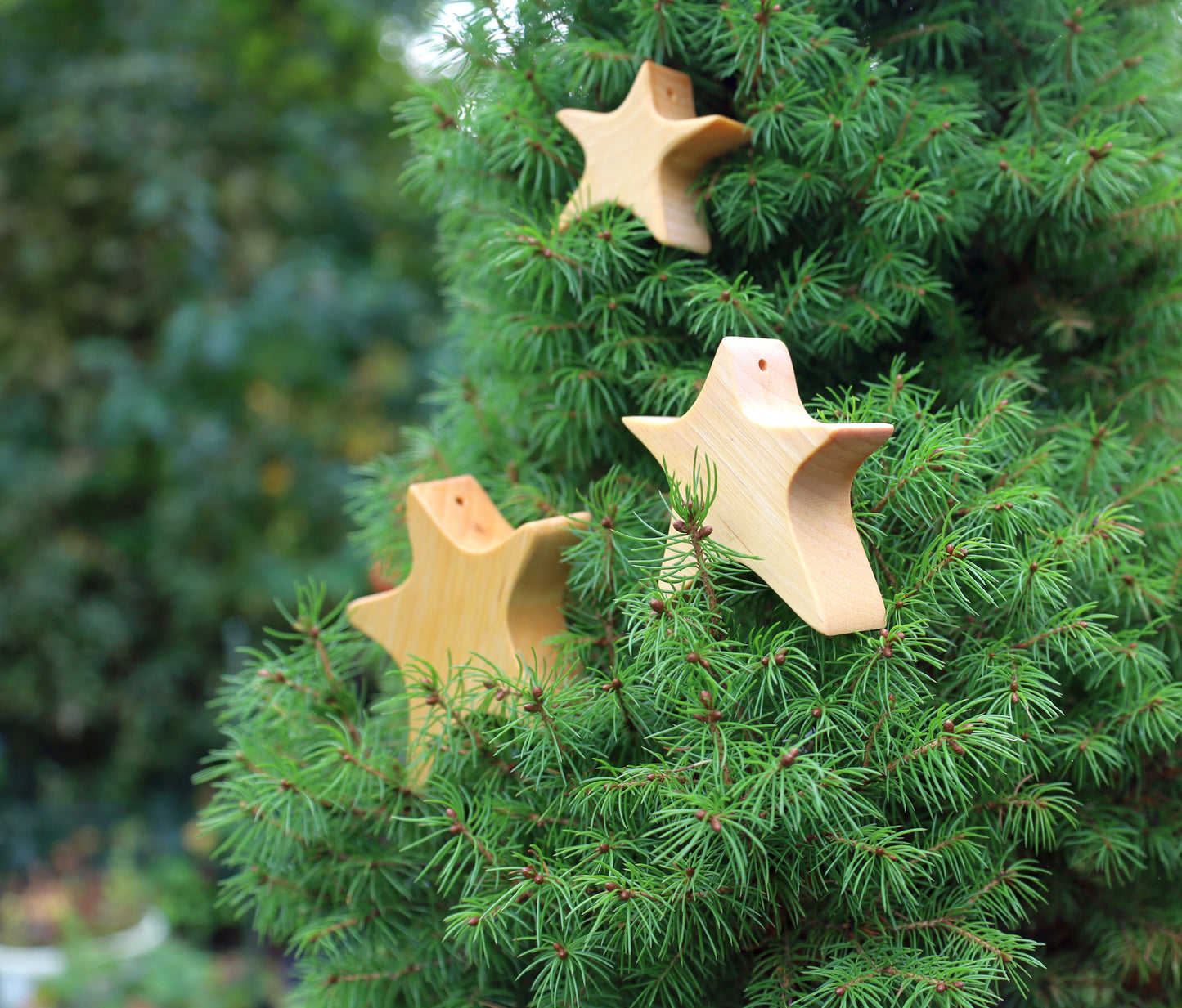 Asymmetrischer Holzstern aus Erle - Weihnachtsdeko Tannenbaumanhänger