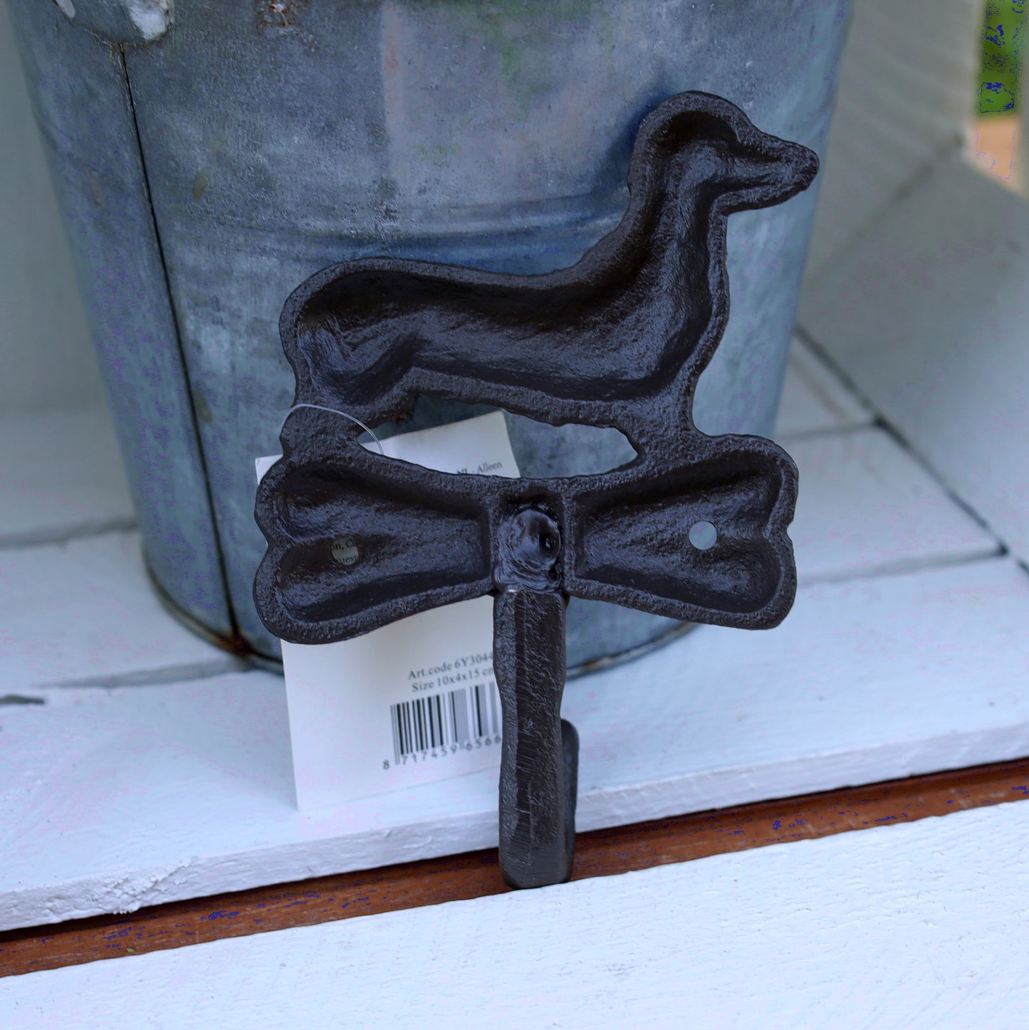 Wandhaken aus Gusseisen, Dackel mit Knochen, Hundegarderobe