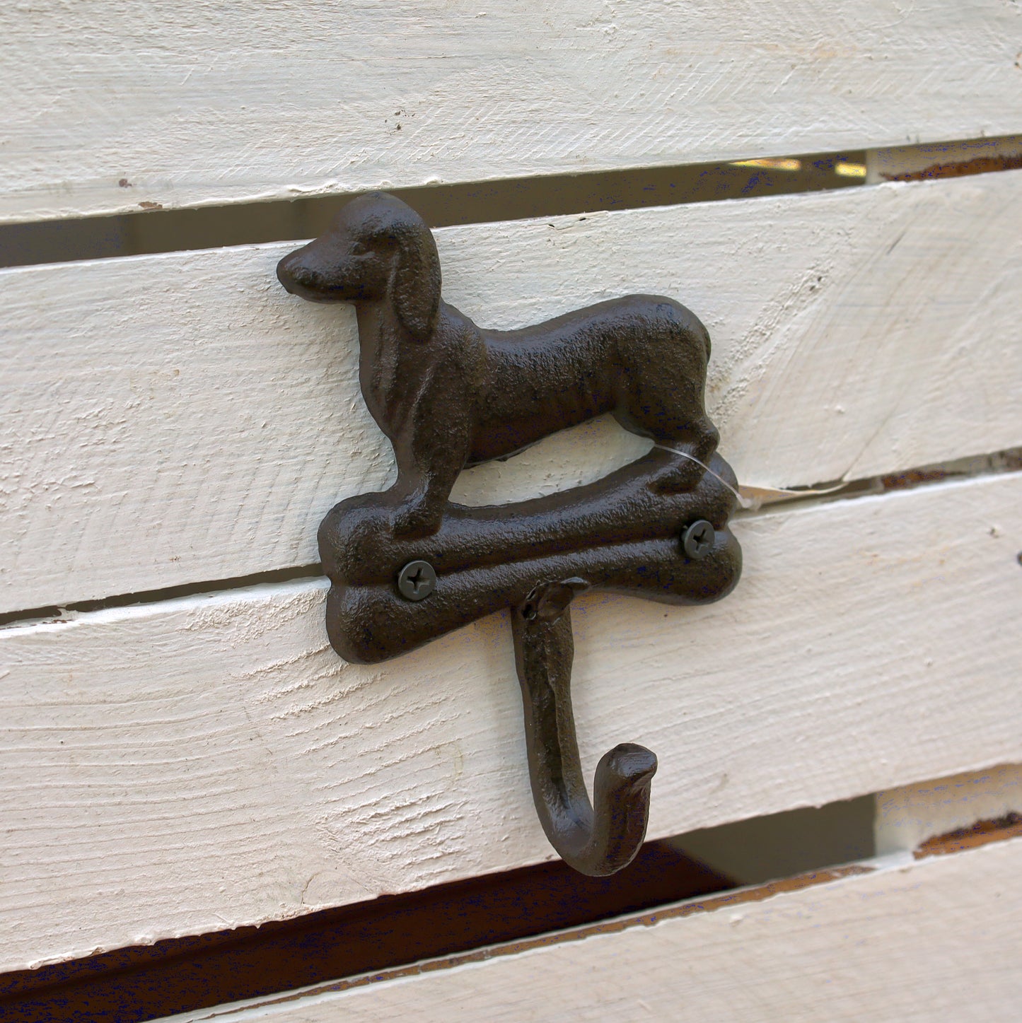 Wandhaken aus Gusseisen, Dackel mit Knochen, Hundegarderobe