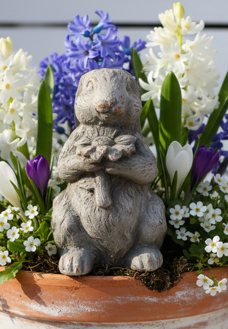 Decorazione pasquale coniglietto in pietra artificiale per balcone/giardino, decorazione primaverile