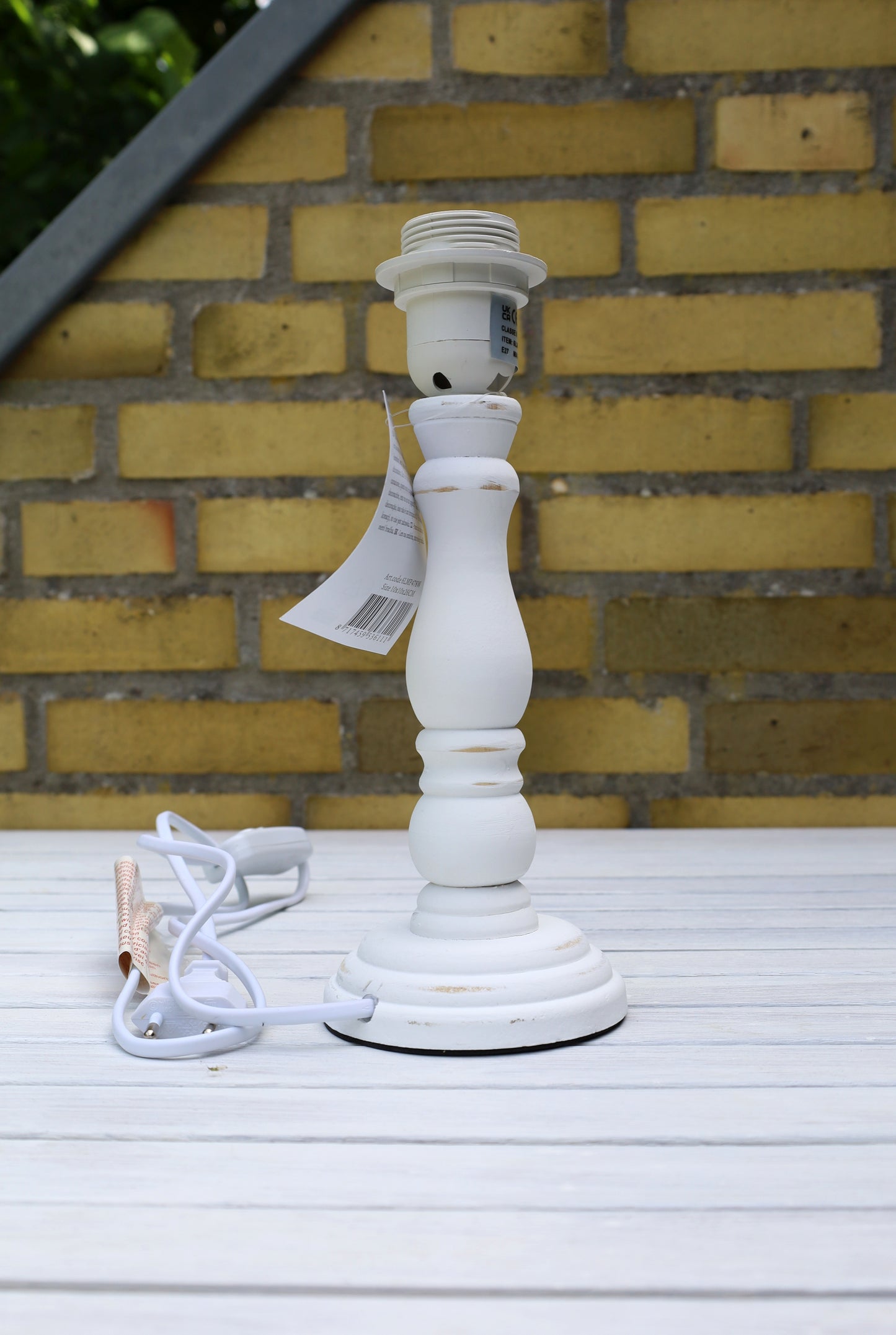 Lampenfuß Holz Weiß Shabby Chic - E27 Fassung ohne Schirm