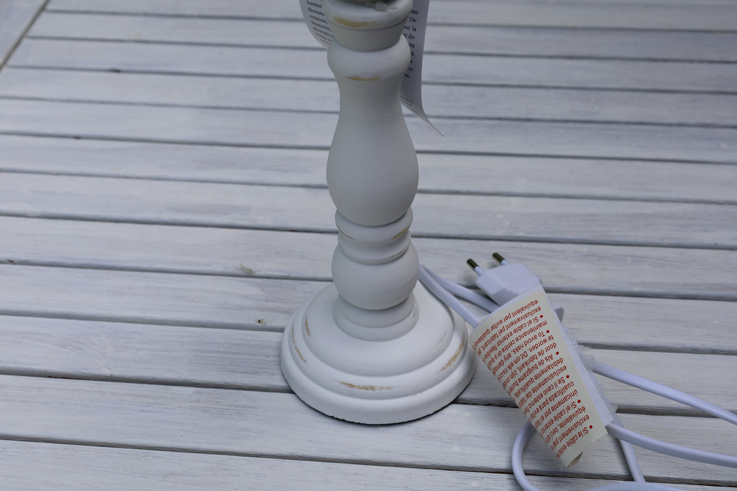 Lampenfuß Holz Weiß Shabby Chic - E27 Fassung ohne Schirm