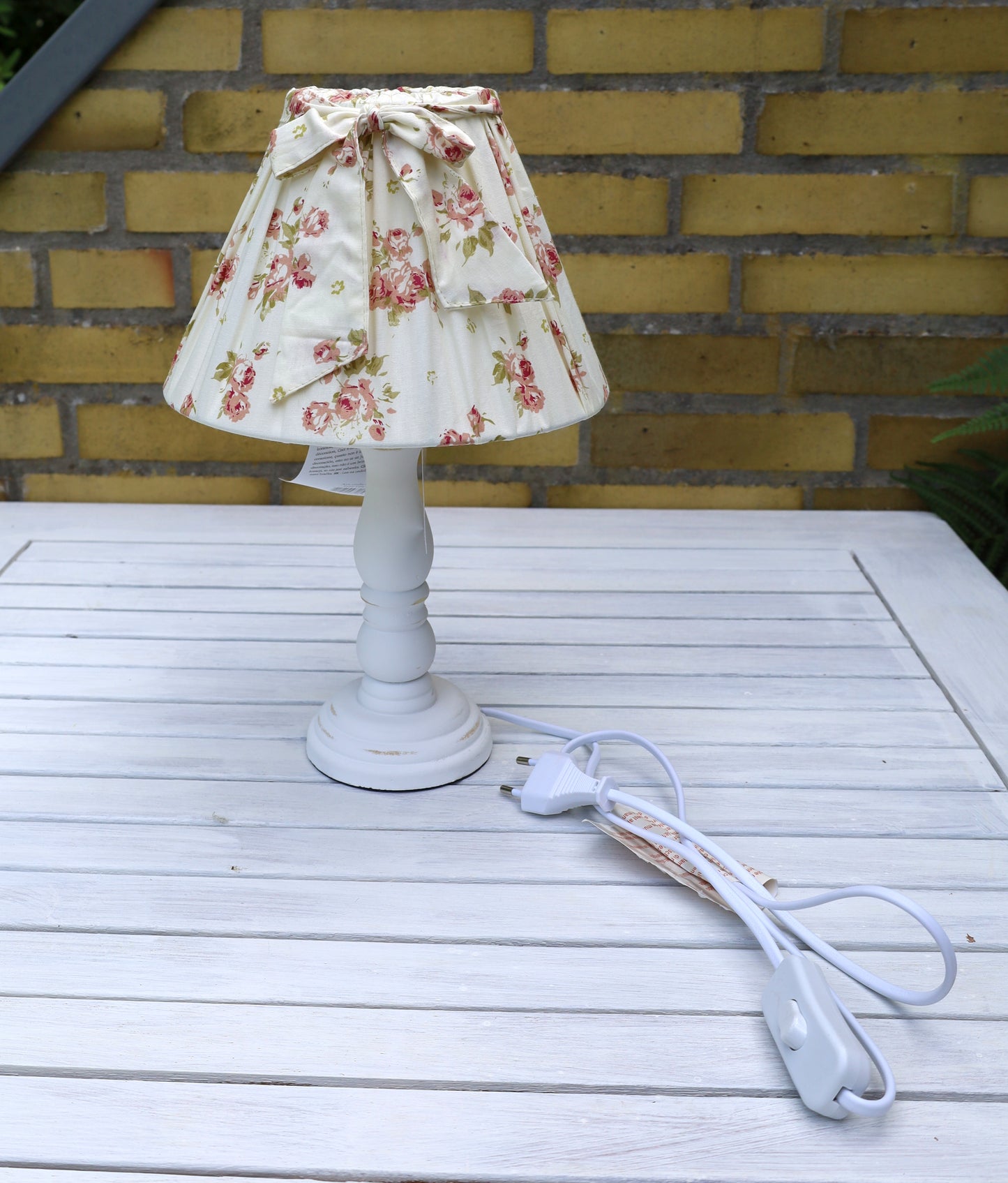 Lampenschirm E27 Baumwolle Rosen Creme - Landhausstil Romantisch 22,5cm